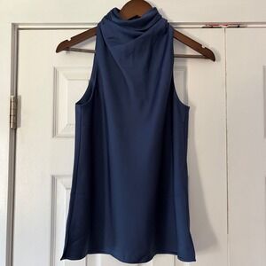 Ted Baker London Jadis Navy Blue Draped Cowl Neck Sleeveless Blouse Size 0 EUC